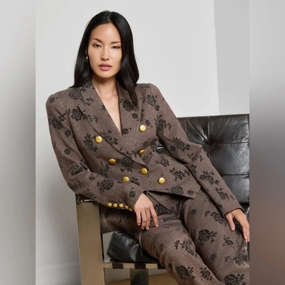 L’agence Bethany Flocked Herringbone Blazer $995 NEW - Picture 2 of 12